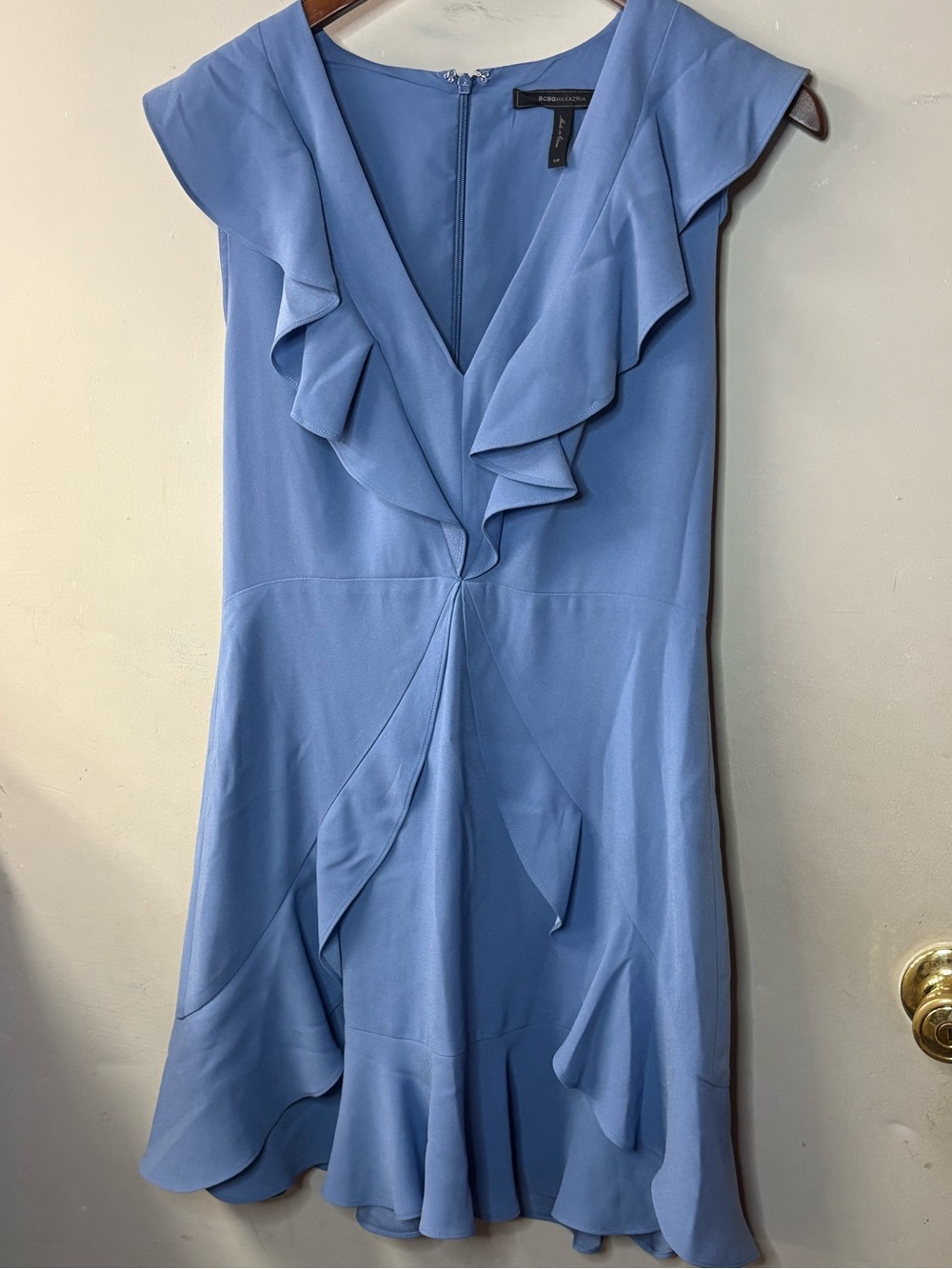 BCBGMaxAzria dusty Blue Ruffle V-Neck cocktail Dress